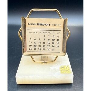 Perpetual Desk Calendar Brass Onyx Base Stone Mid Century Art Deco Complete